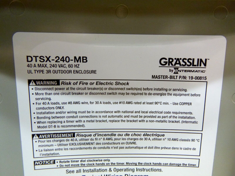 New Master Bilt 19-00815 Timer W/ New Style Enclosure, 240V, 40A, DTSX-240-MB