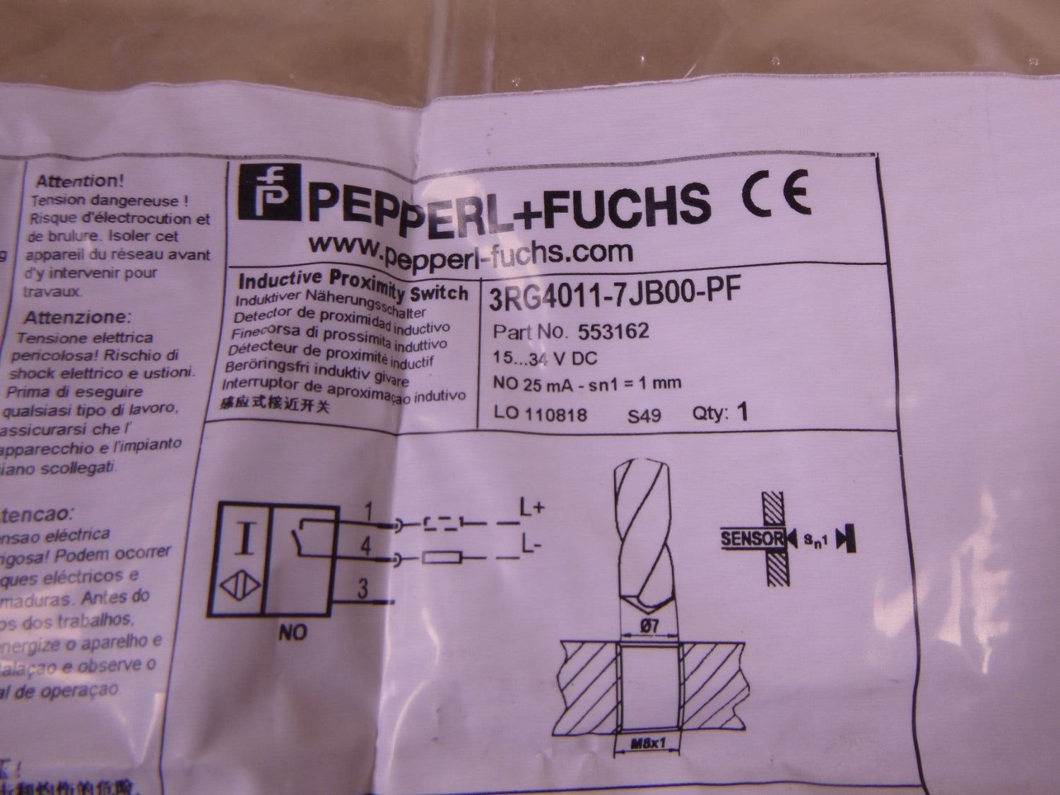 3RG4011-7JB00-PF Pepperl+Fuchs Inductive Sensor Proximity Switch 553162 15-34VDC | Electrical MRO Replacement Parts &amp; Components and Commercial Electrical Supplies Company