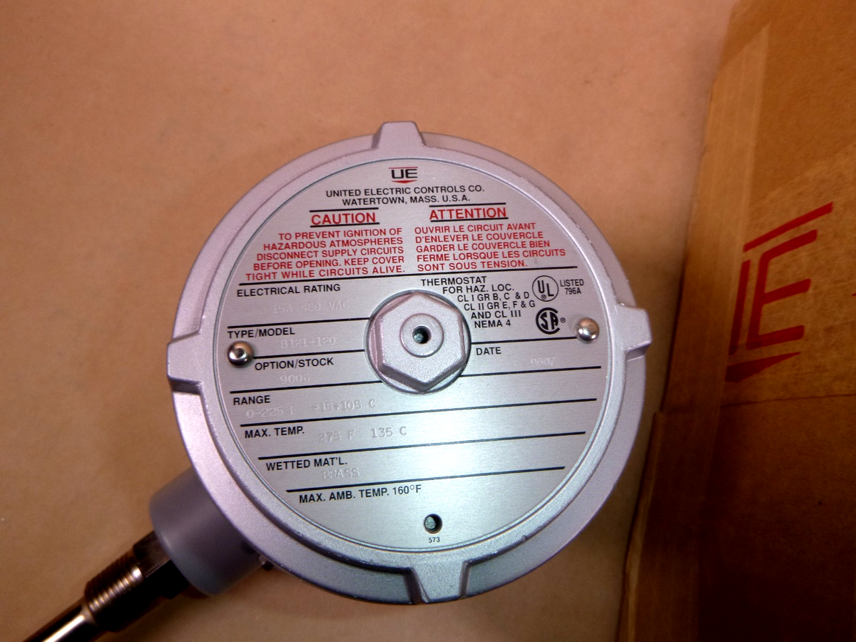 New United Electric B121-120 Explosion Proof Temperature Switch 0-225 Deg. F