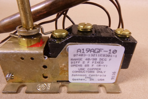 Johnson Controls A19AGF-10 Temperature Control Thermostatic Switch A19 Series | Electrical MRO Replacement Parts & Components and Commercial Electrical Supplies Company