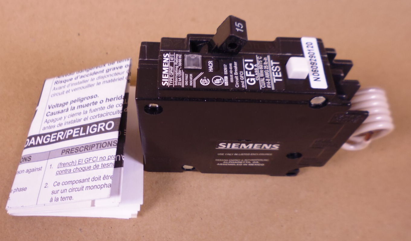 Siemens QF115H Ground Fault Circuit Breaker, 1 Pole - 15 Amp - GFCI - Type QPHF | Electrical MRO Replacement Parts &amp; Components and Commercial Electrical Supplies Company