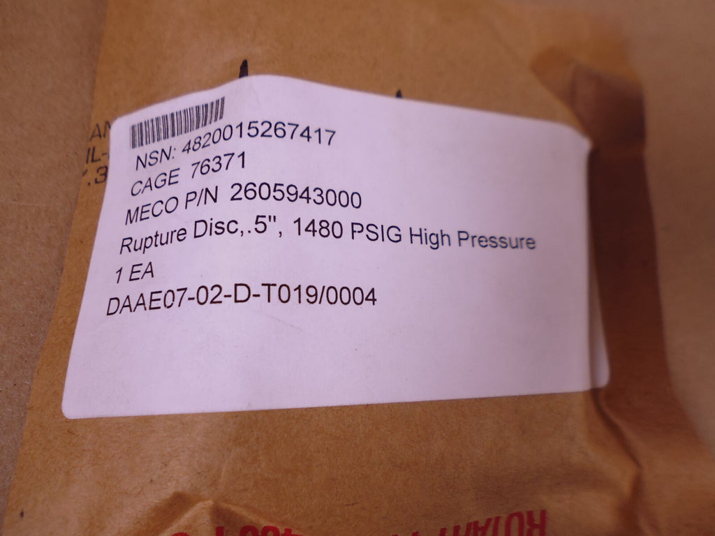 Zook DM057DU-1 Rupture Disc 2605943000 1/2" SS Monel , 4820-01-526-7417 | Industrial MRO Replacement Parts, Manufacturing Machine Parts & Components, Heavy Equipment Parts Supplier