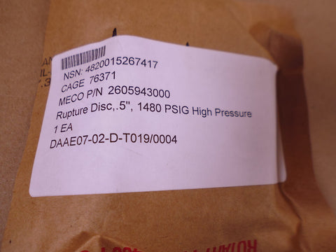 Zook DM057DU-1 Rupture Disc 2605943000 1/2" SS Monel , 4820-01-526-7417 | Industrial MRO Replacement Parts, Manufacturing Machine Parts & Components, Heavy Equipment Parts Supplier