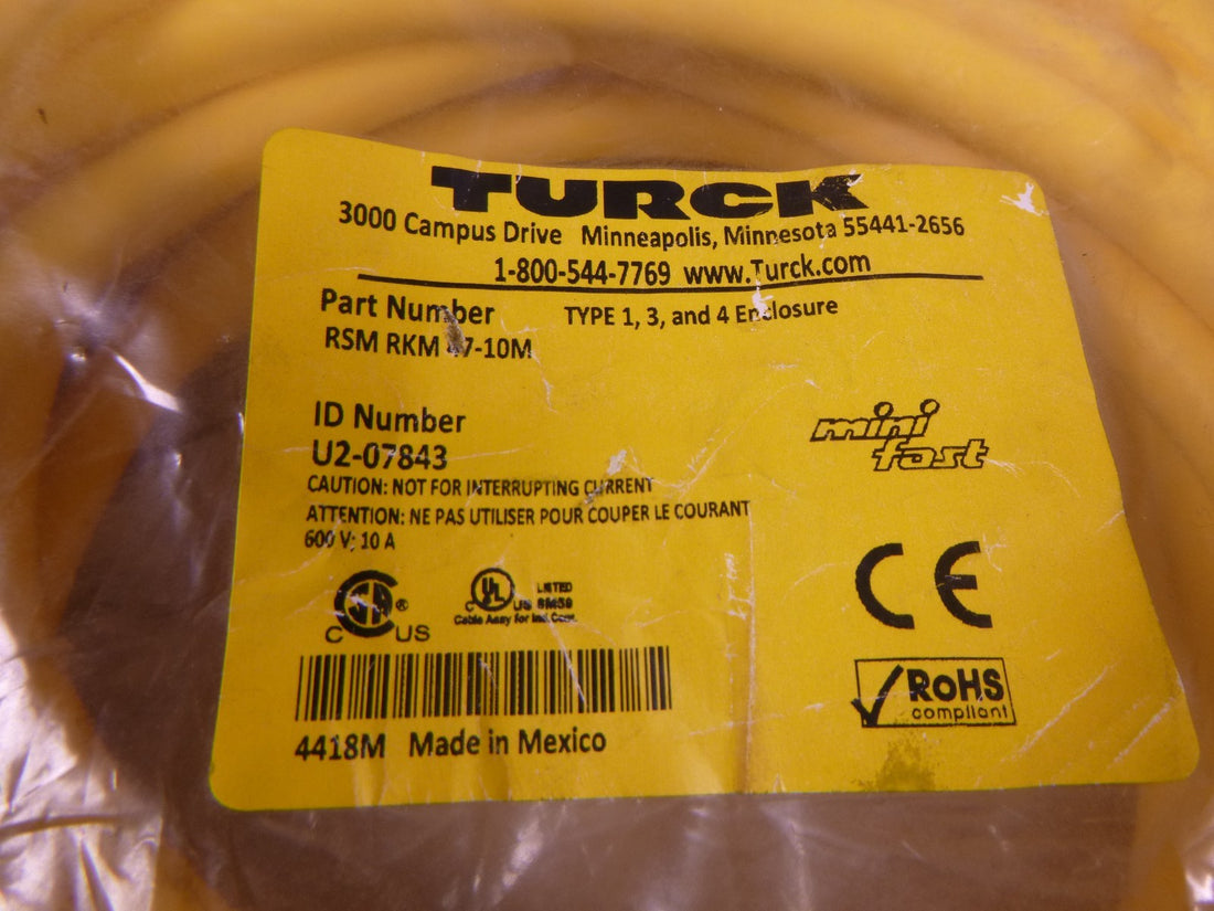 TURCK RSM RKM 47-10M, MINIFAST DOUBLE-ENDED CORDSET 4-PIN , U2-07843 | Electrical MRO Replacement Parts &amp; Components and Commercial Electrical Supplies Company