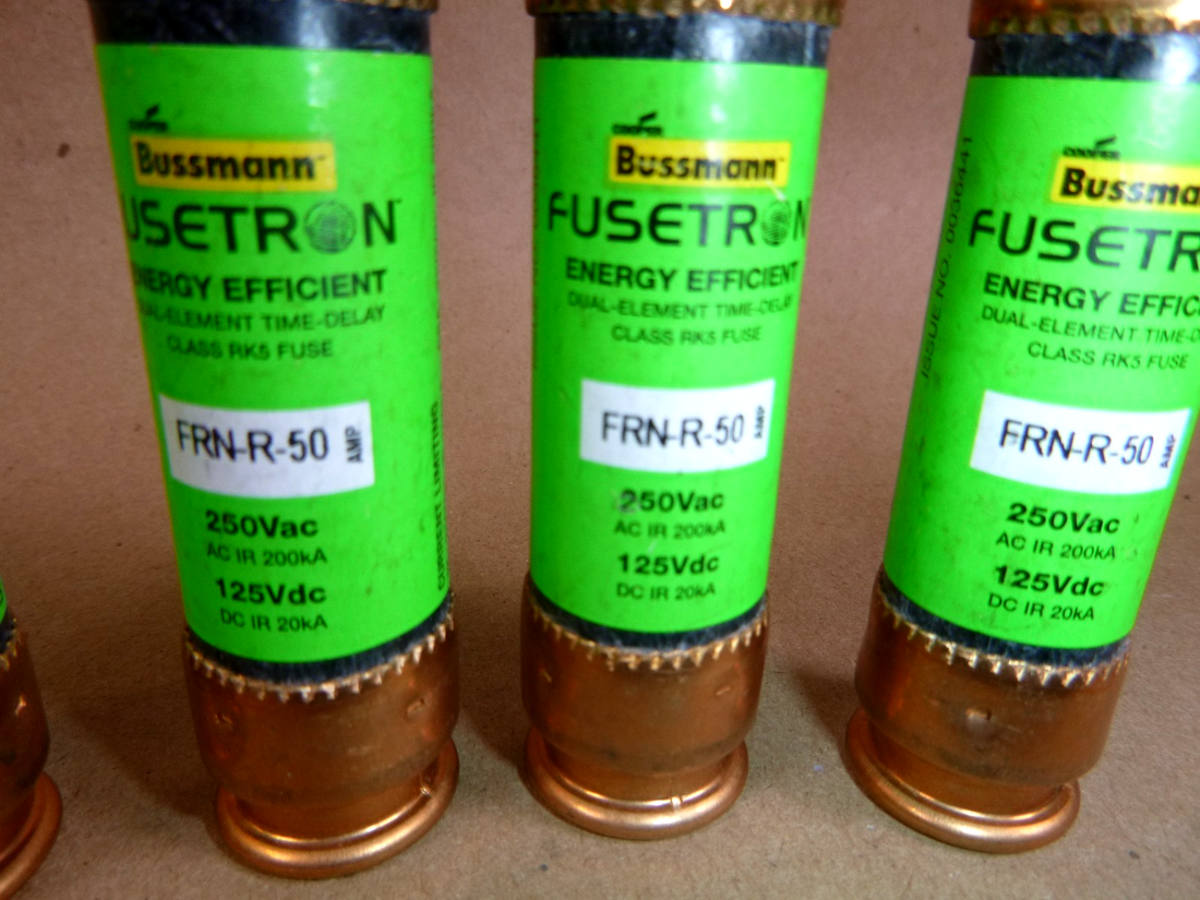 Cooper Bussmann FRN-R-50 Amp Fusetron Energy Efficient RK5 250V Fuse (Lot of 6) | Electrical MRO Replacement Parts &amp; Components and Commercial Electrical Supplies Company