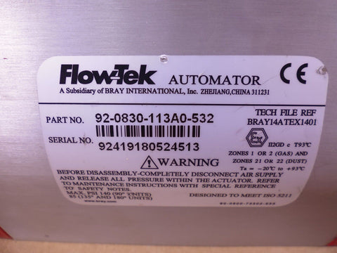 Bray Flow-Tek Automator Pneumatic Actuator 930832-113A0532 , 540001-71104533