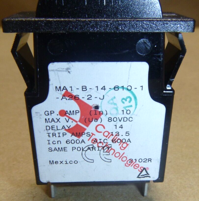Carling MA1-B-14-610-1-A26-2-J Circuit Breaker 1Pole 10A 250VAC 80VDC Automotive | Electrical MRO Replacement Parts &amp; Components and Commercial Electrical Supplies Company