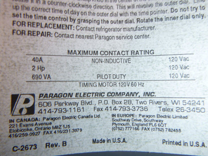 New Paragon 120V 2Hp 40A Defrost Control Commercial Refrigeration Timer 8045-00 | Electrical MRO Replacement Parts &amp; Components and Commercial Electrical Supplies Company
