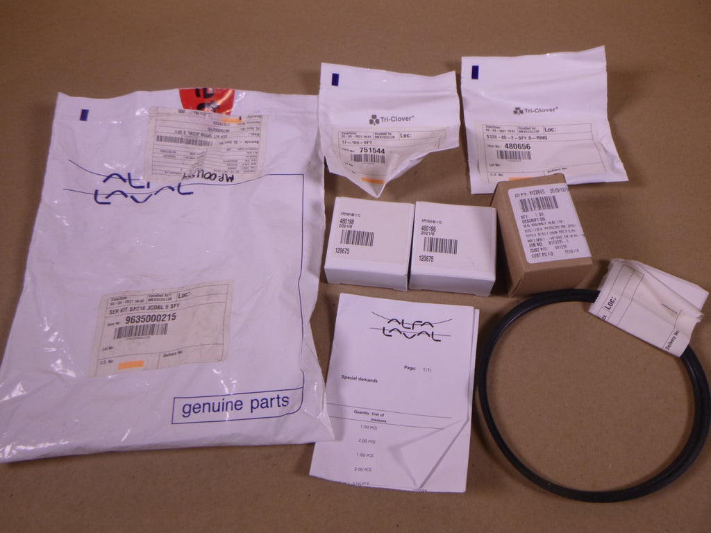 Alfa Laval SERVICE KIT SP216 JCDBL 9 SFY J.C. Dbl type 9 Tri-Clover , 9635000215 | Industrial MRO Replacement Parts, Manufacturing Machine Parts & Components, Heavy Equipment Parts Supplier