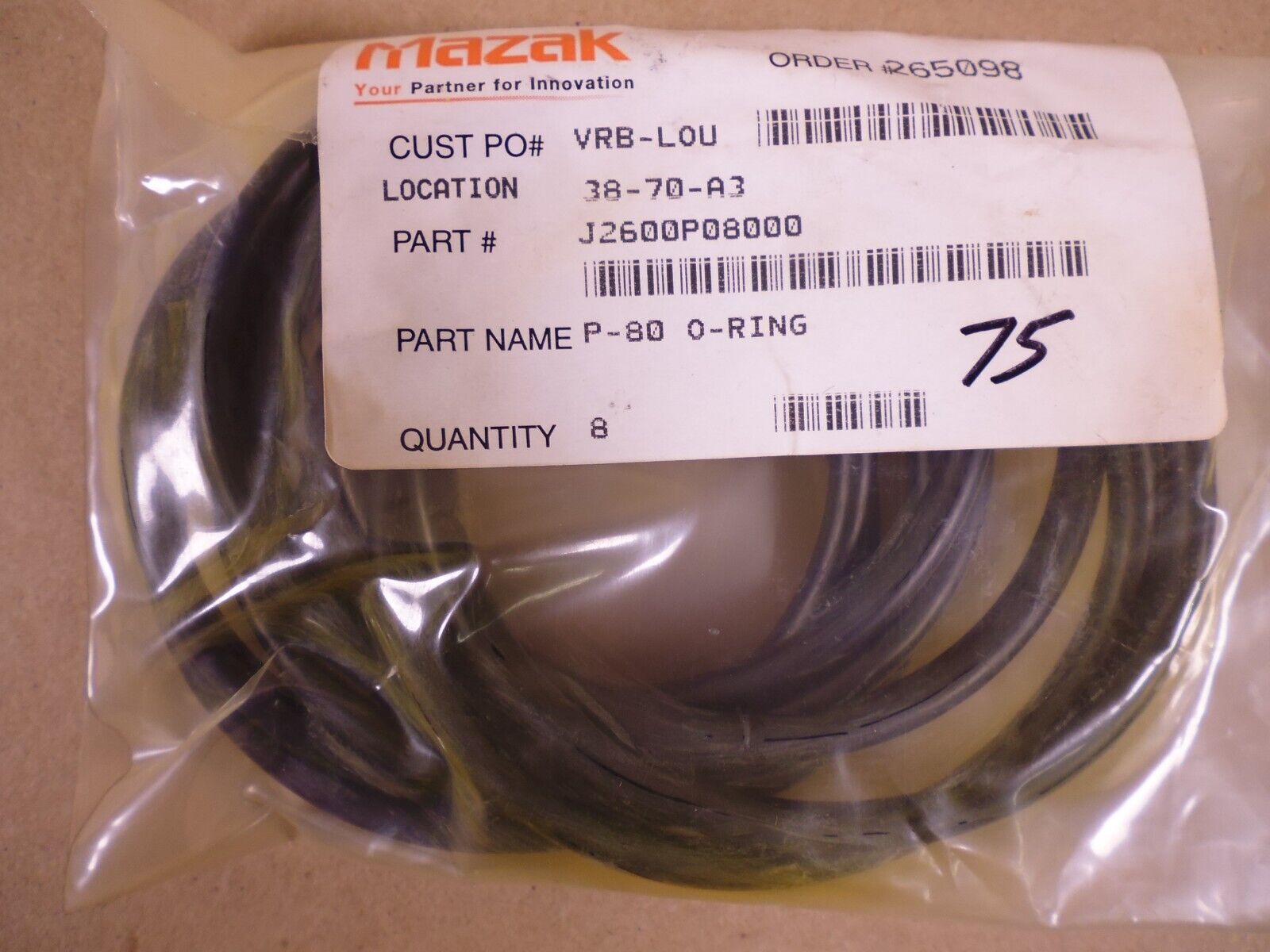 (8 PACK) OEM MAZAK J2600P08000 O-Ring P-80 | Industrial MRO Replacement Parts, Manufacturing Machine Parts &amp; Components, Heavy Equipment Parts Supplier