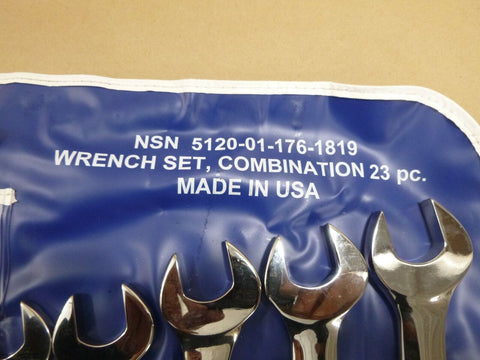 New USGI 23 Pc. 8mm - 32mm Combination 12 Pt. Metric Wrench Set Made in U.S.A.