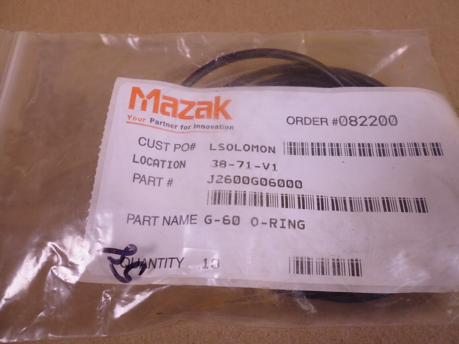 (10 PACK) OEM MAZAK J2600G06000 O-Ring G-60 | Industrial MRO Replacement Parts, Manufacturing Machine Parts &amp; Components, Heavy Equipment Parts Supplier