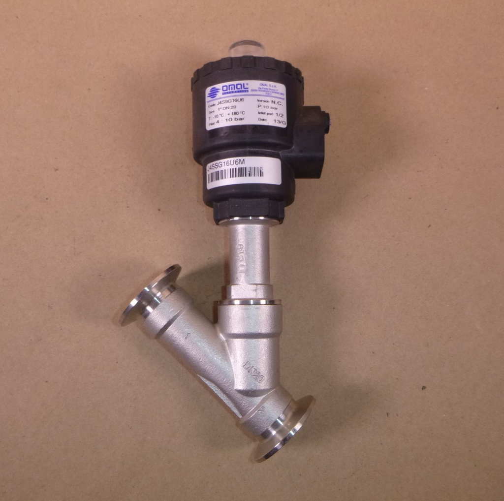 J4SSG16U6 Omal 2/2-Way Pneumatic SS Angle Seat Valve 1" Clamp Conn 10 bar | Industrial MRO Replacement Parts, Manufacturing Machine Parts & Components, Heavy Equipment Parts Supplier