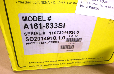 A161-833SI LMI Pumps Chemical Metering Pump, 2 GPH, 50 Max PSI, 115 Volt | Industrial Electric Motors, Pumps & Parts
