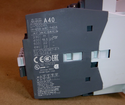A40-30-10-84 ABB Contactor, 3 Pole, 42A, 110-120VAC@60Hz Coil, DIN Rail, NEW