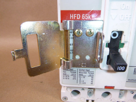 Eaton HFD3100 100 Amps 3-Pole 600 VAC 250 VDC Circuit Breaker W/ Padlock latch