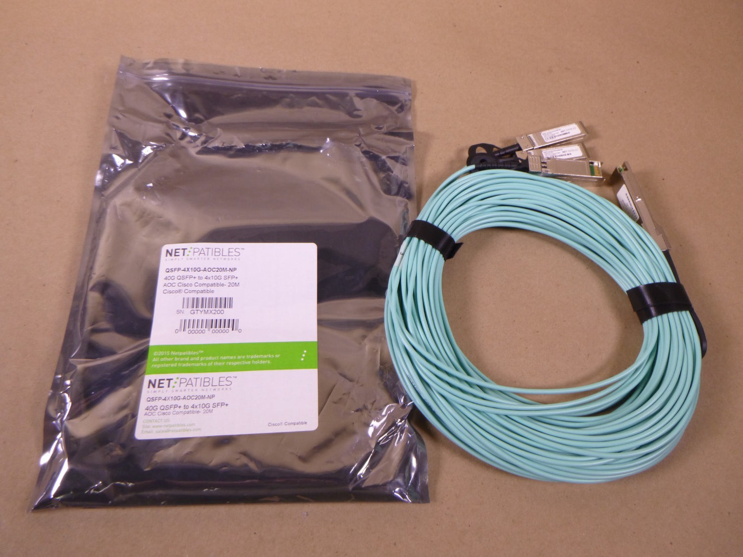 20m QSFP-4X10G-AOC20M Cisco Compatible 40G to 4x10G SFP+ AOC Cable | Electrical MRO Replacement Parts &amp; Components and Commercial Electrical Supplies Company