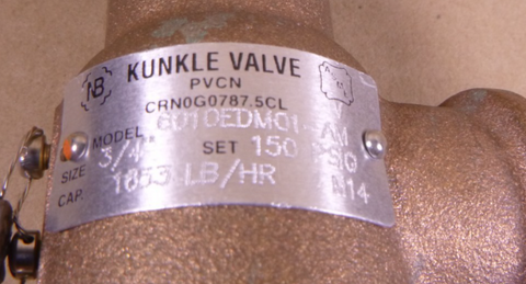 KUNKLE 6010EDM01-AM Bronze Safety Relief Valve 3/4" 150 PSI 6010EDM01-AM-0150 | Industrial MRO Replacement Parts, Manufacturing Machine Parts & Components, Heavy Equipment Parts Supplier