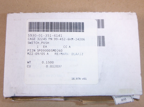 USGI Push Switch 99-452-6KM-24206, 5930-01-351-6141