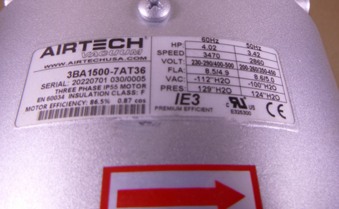 Airtech 3BA1500-7AT36 Vacuum/Pressure Regenerative Blower 150CFM, 4.02HP, 3Phase | Industrial Electric Motors, Pumps & Parts