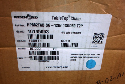 HP882TAB SG Rexnord SuperGrip 12" Wide Side Flexing Table Top Chain 10145053 | Industrial MRO Replacement Parts, Manufacturing Machine Parts &amp; Components, Heavy Equipment Parts Supplier