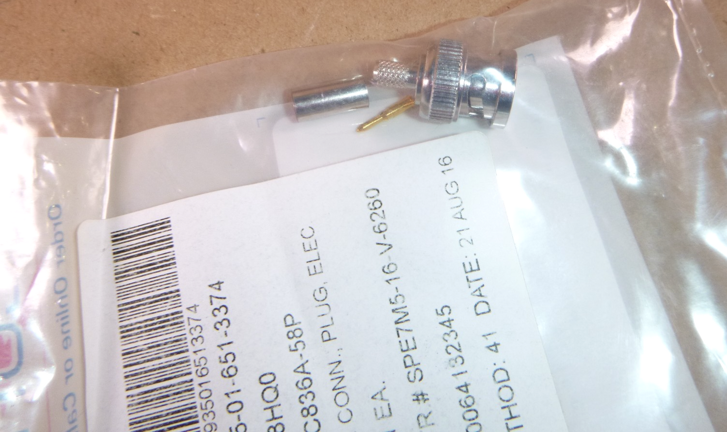 (Lot of 30) L-Com Coaxial Crimp Connector BAC836A-58P 50 ohm, Plenum RG58U | Electrical MRO Replacement Parts &amp; Components and Commercial Electrical Supplies Company