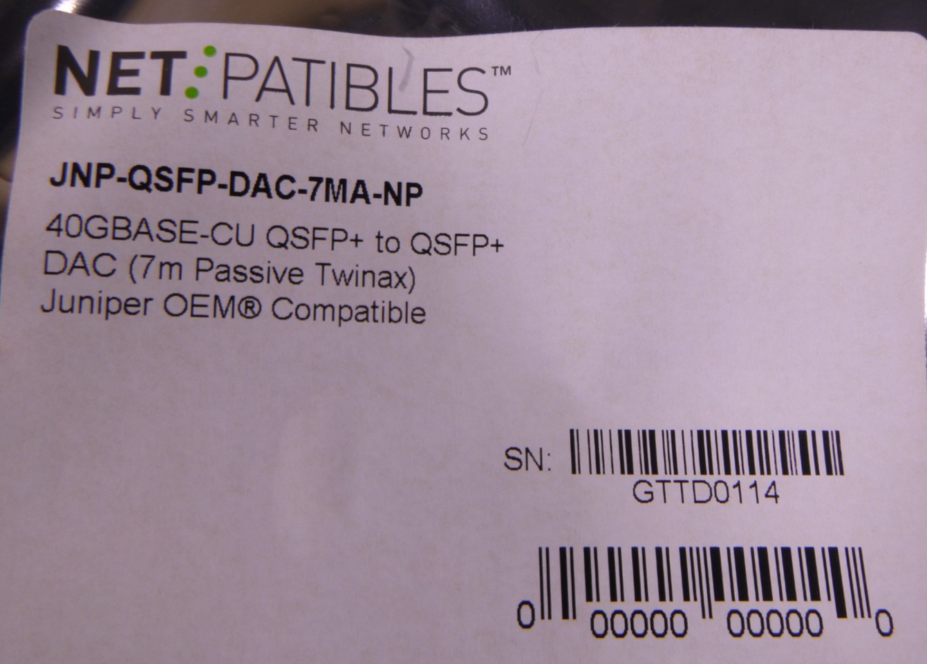 Replacement JNP-QSFP-DAC-7MA QSFP+ 40GBase Copper Cable 7-Meter Active | Electrical MRO Replacement Parts &amp; Components and Commercial Electrical Supplies Company