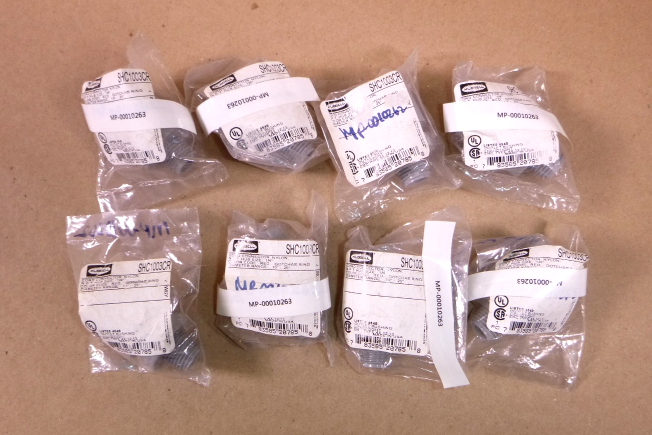 (Lot of 8) Hubbell SHC1003CR Cord Connector Straight Male .19-.25" 1/4" Nylon | Electrical MRO Replacement Parts &amp; Components and Commercial Electrical Supplies Company