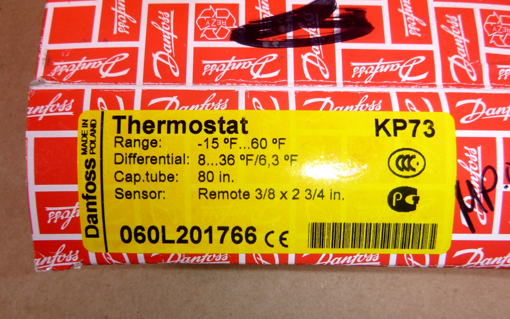 Danfoss KP73 Thermostat 060L114366 Range -15 to 60 Deg F. SPDT 80" Cap Tube | Electrical MRO Replacement Parts & Components and Commercial Electrical Supplies Company