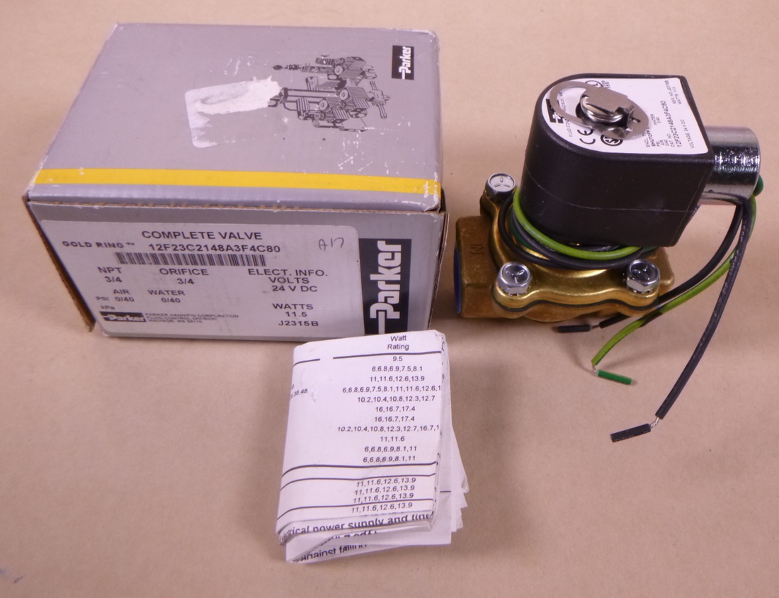 Parker Gold Ring 2-Way 24V 3/4" Normally Closed Brass Solenoid Valve 11.5W