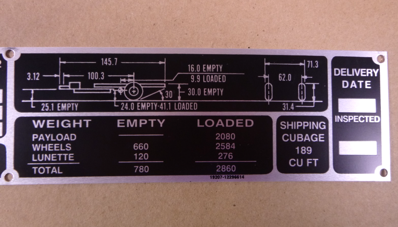 USGI M116A2 3/4 Ton Chassis Trailer Data Plate 12296614, 9905-01-147-5836 | Replacement Truck Parts, Trailer Accessories, Automobile Supplies, Car Parts &amp; Accessories
