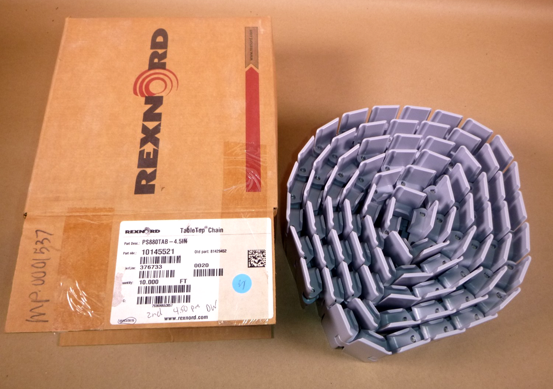 10 Ft. Rexnord 880TAB Side-flexing Solid Table Top Chain PS880TAB - 4.5" Gray | Industrial MRO Replacement Parts, Manufacturing Machine Parts &amp; Components, Heavy Equipment Parts Supplier