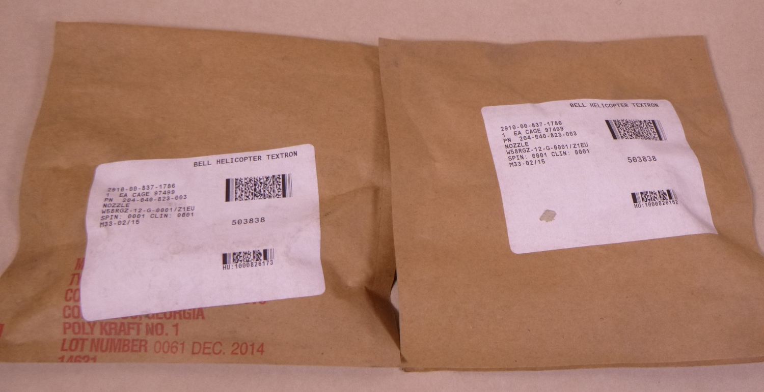 Return Nozzle Valve 204-040-823-3, 2910-00-837-1786 (Lot of 2 Pcs.)