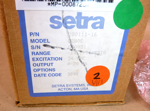 Setra C280E Pressure Transmitter, 14.7-100psi, 24vdc, 4-20mA, 280111-16 | Electrical MRO Replacement Parts & Components and Commercial Electrical Supplies Company
