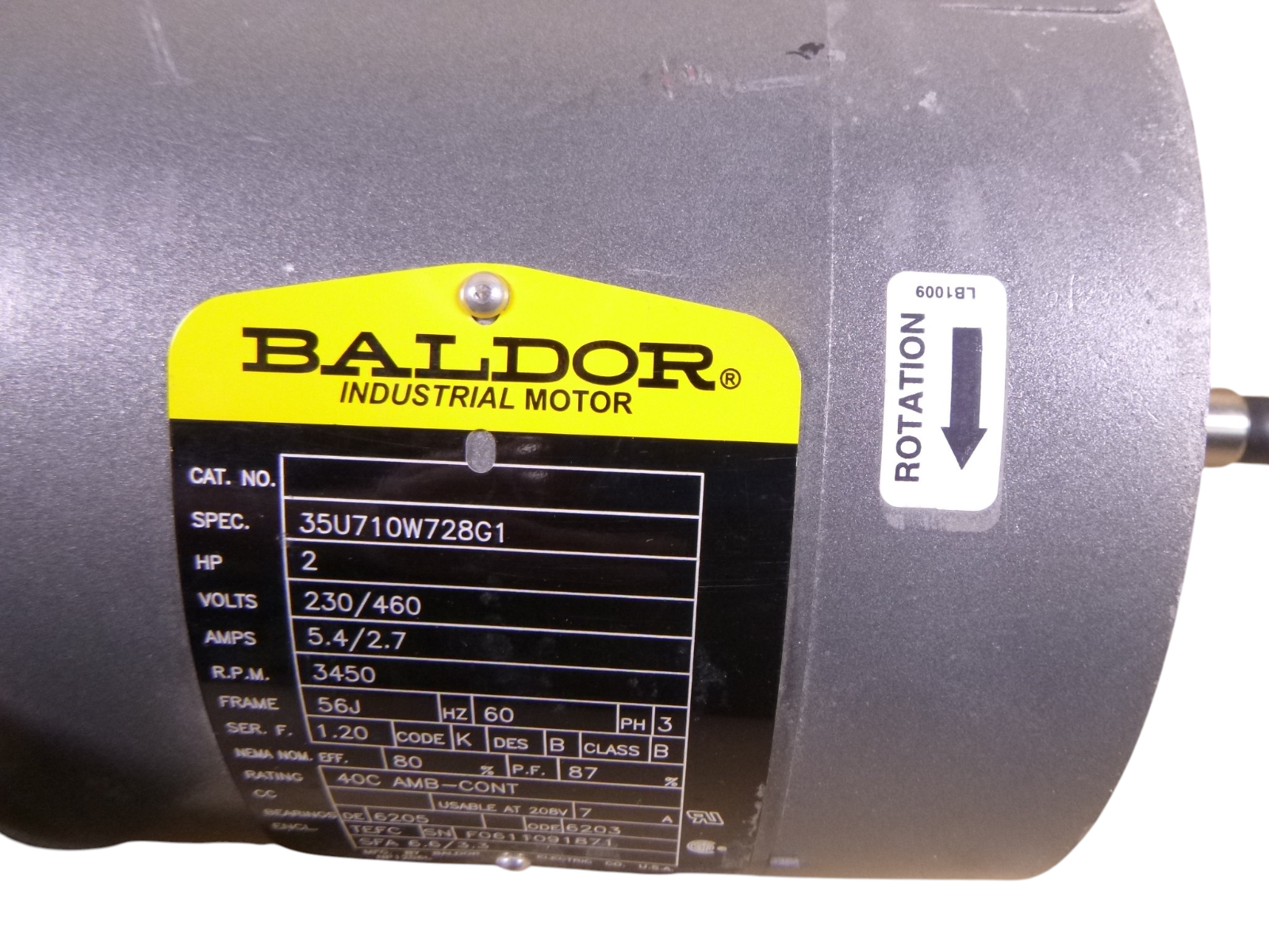 Baldor 2HP Jet Pump Motor 230/460 , 3450 RPM , 3 Phase , 56J , Equivalent JM3555