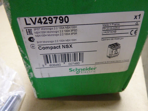 NEW SCHNEIDER LV429790 COMPACT NSX100H 3P3T MICROLOGIC 2.2 100A CIRCUIT BREAKER