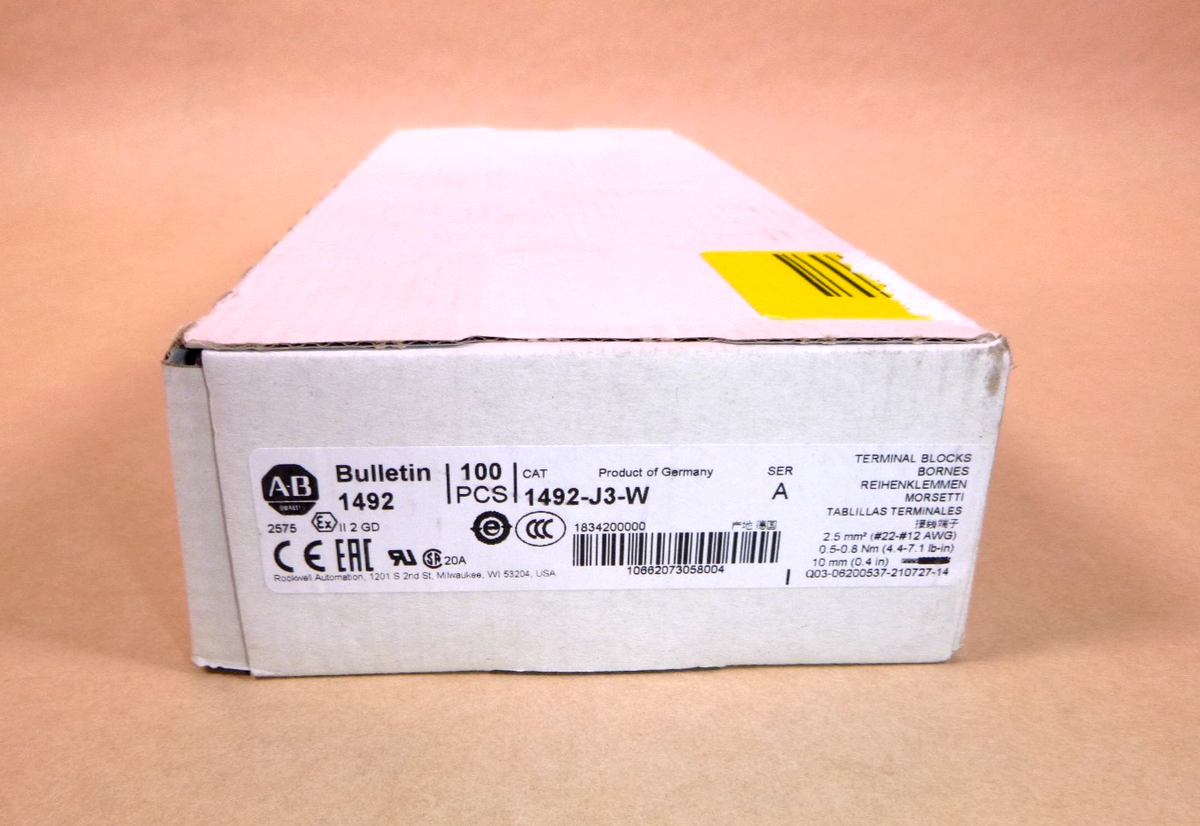 1492-J3-W Allen-Bradley 2-1/2 mm Standard Terminal Block - White - Box of 100