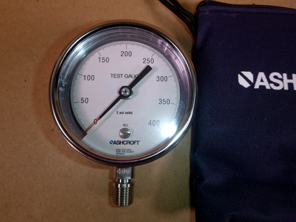 Ashcroft Pressure Test Gauge 3" Dial, 1/4" Thread, Lower Mount 0-400 Psi | Industrial MRO Replacement Parts, Manufacturing Machine Parts &amp; Components, Heavy Equipment Parts Supplier