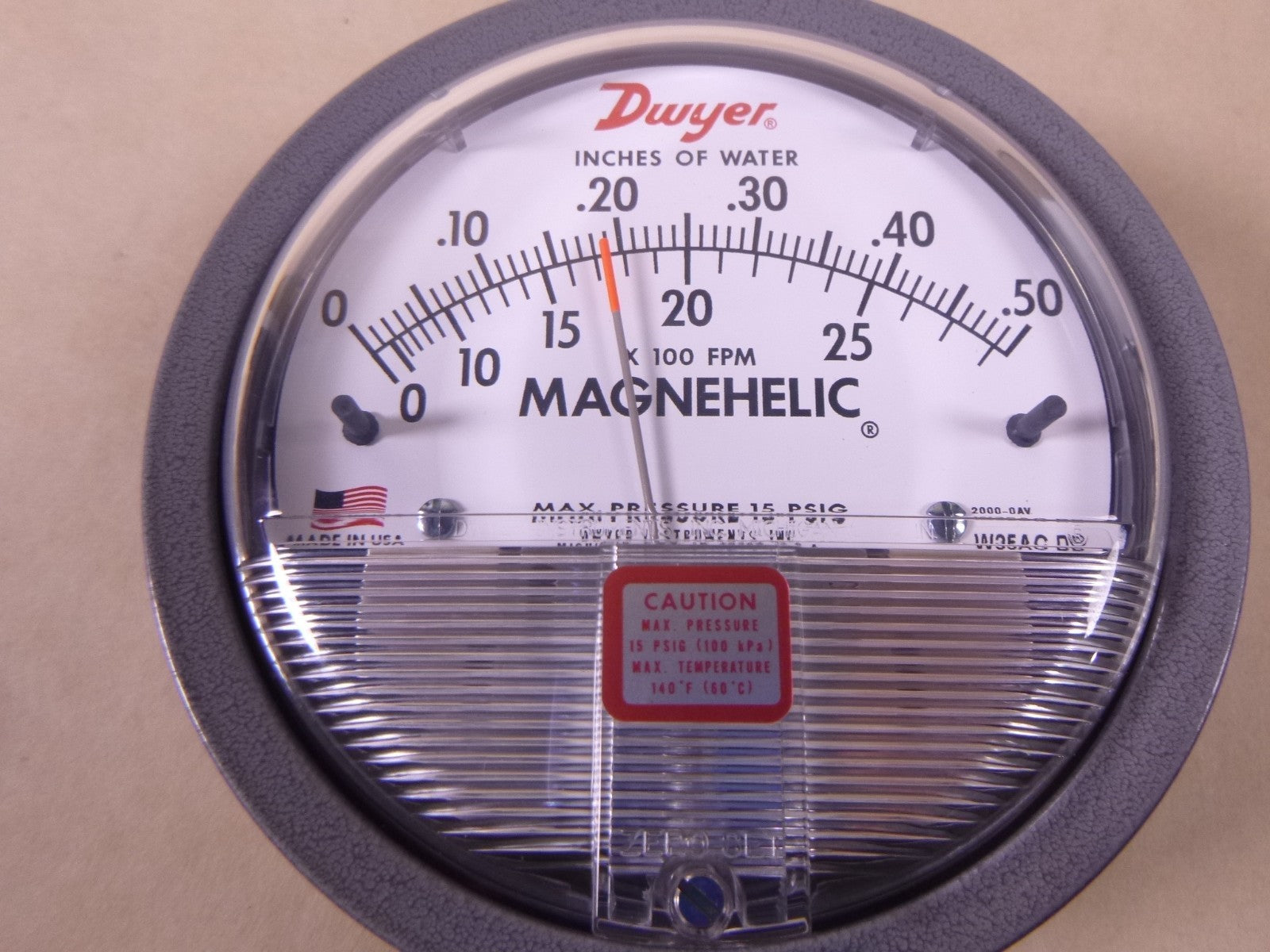 DWYER 2000-0AV Pressure Gauge, 0 to 0.5 In H2O , 102043-10 , 3T064