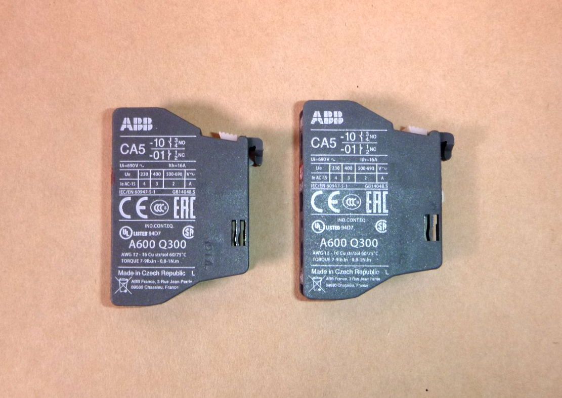 (Lot of 2) ABB CA5-10 Auxiliary Contacts Front Mount Blocks, Screw Clamp, 1NC | Electrical MRO Replacement Parts &amp; Components and Commercial Electrical Supplies Company