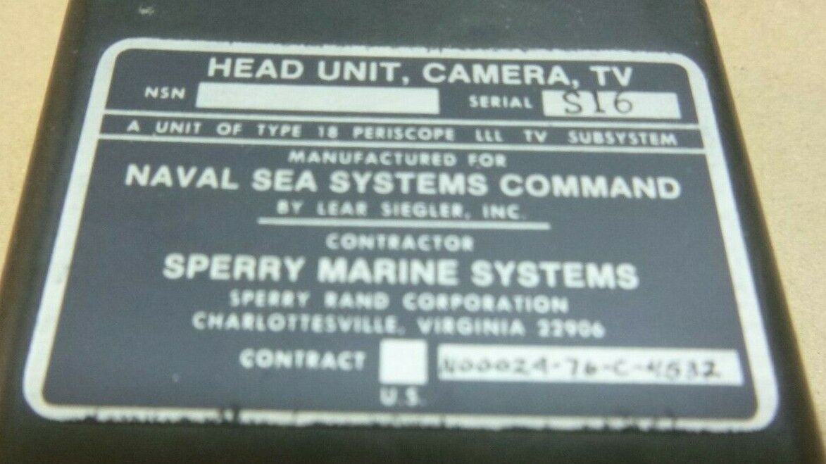 LEAR SIEGLER 128940-01 TV CAMERA HEAD FOR TYPE 18 PERISCOPE lll TV SUBSYSTEMS *FOR PARTS/UNTESTED* | Electrical MRO Replacement Parts &amp; Components and Commercial Electrical Supplies Company