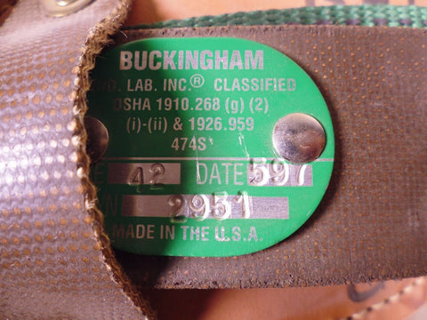 Buckingham 2951 Leather Pole Climbing Lineman Safety Belt Size 42