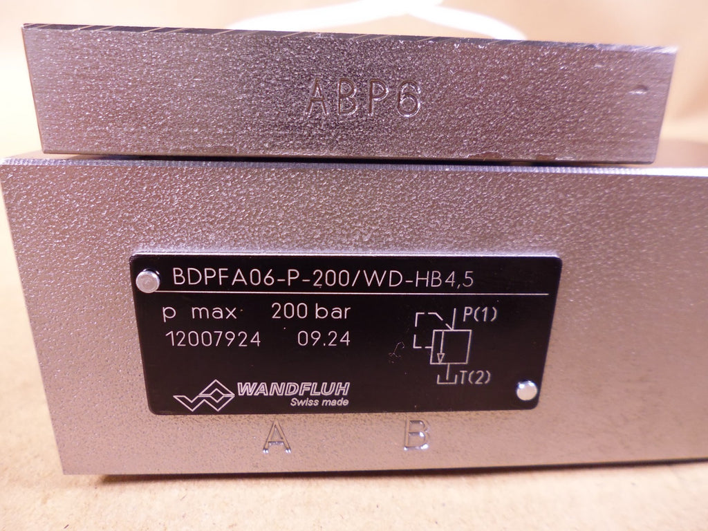 Wandfluh BDPFA06-P-200-G24/WD-HB4.5 Pressure Relief Valve 200bar | Industrial MRO Replacement Parts, Manufacturing Machine Parts & Components, Heavy Equipment Parts Supplier