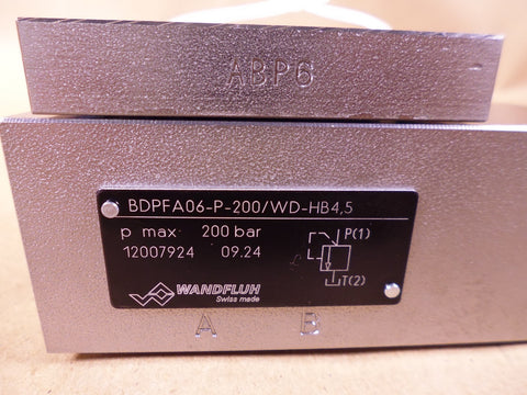 Wandfluh BDPFA06-P-200-G24/WD-HB4.5 Pressure Relief Valve 200bar | Industrial MRO Replacement Parts, Manufacturing Machine Parts & Components, Heavy Equipment Parts Supplier