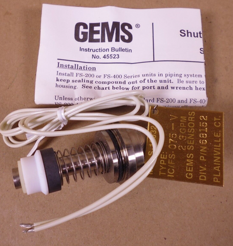 Gems Sensors 68152 Valve Bonnet FS-200 FS-400 Series Shuttle-Type Flow Switch