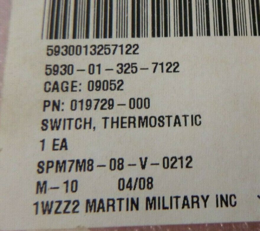 SAFT MARTIN 019729-000 THERMOSTATIC SWITCH USGI MILITARY , 5930-01-325-7122 | Electrical MRO Replacement Parts & Components and Commercial Electrical Supplies Company
