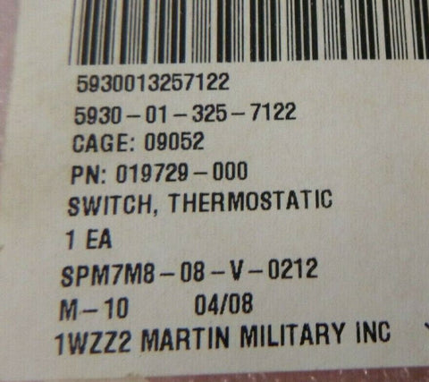 SAFT MARTIN 019729-000 THERMOSTATIC SWITCH USGI MILITARY , 5930-01-325-7122 | Electrical MRO Replacement Parts & Components and Commercial Electrical Supplies Company