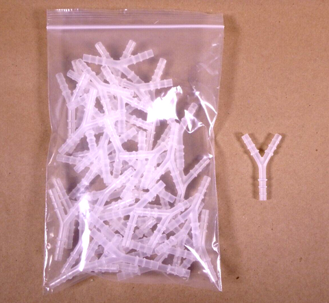 (50 Pcs) 1/4" x 1/4" x 1/4" Tube Y Clear Polypropylene Barbed Fitting