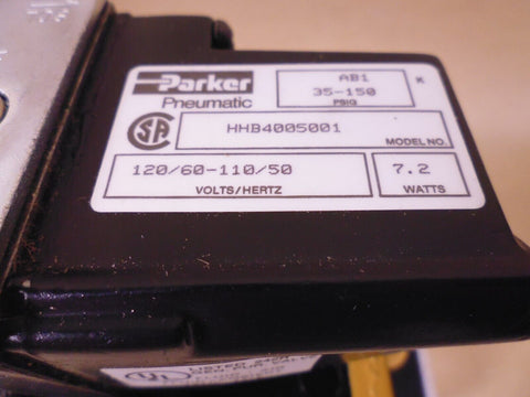 Parker HHB4005001 Pneumatic Solenoid Valve , 35-150PSI , 120/60-110/50 , 7.2W