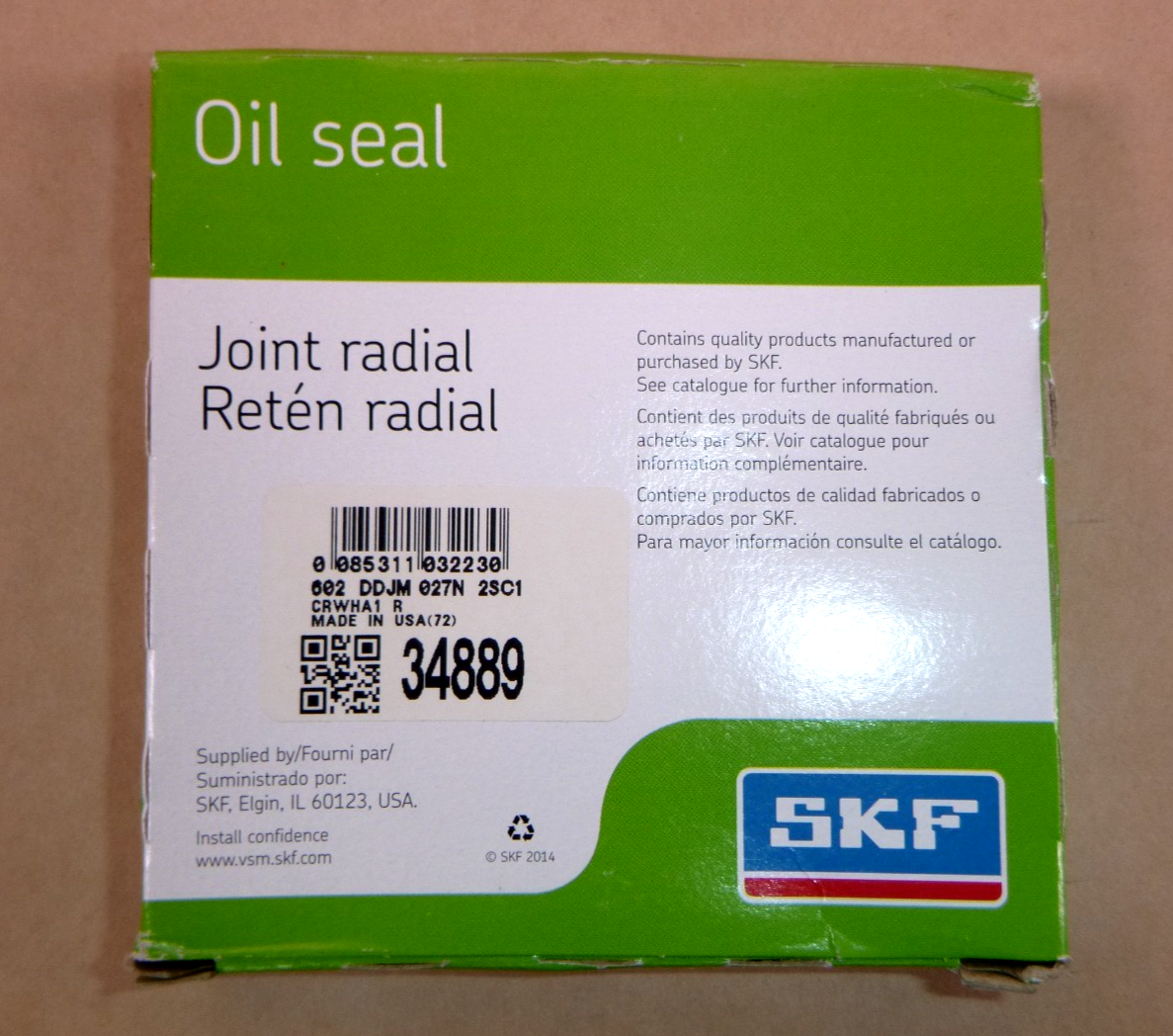 34889 CR SKF Double Lip Oil Seal 3.500" Shaft Dia., 4.501" OD, 0.438" Wide USA